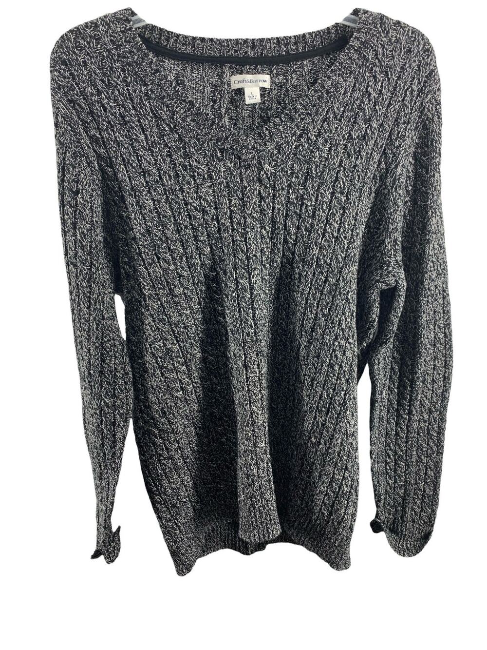 Croft & Barrow Black & White V-Neck Long Sleeve Sweater Women's Size Large